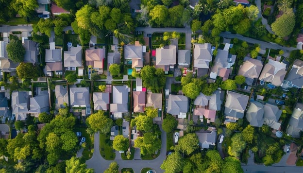 Aerial view of a neighborhood