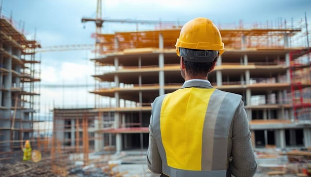 An investor looking at an office building that is under construction