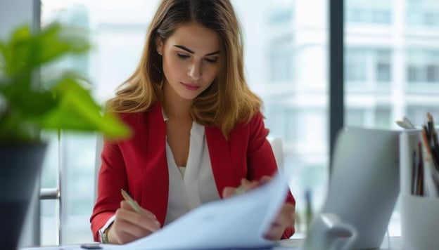 Business woman studying a business model