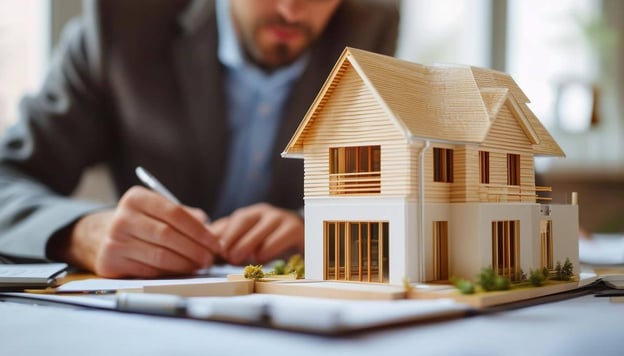 Investor studying a model of a house