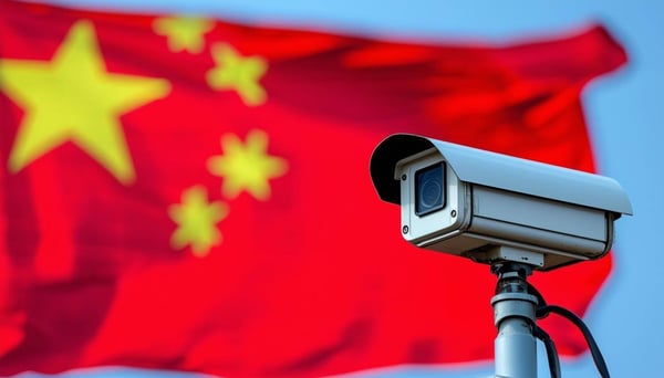 Security Cameras In Front of Chinese Flag