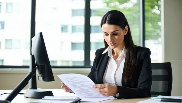 a business woman reading a contract at a desk-Mar-24-2025-03-50-09-7191-PM