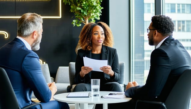 three diverse investors having a meeting in an urban office-Mar-24-2025-08-18-38-1836-PM