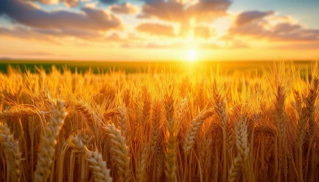 wheat farm with a beautiful sunset